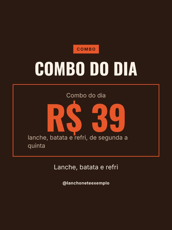 Arte de exemplo: combo do dia por R$ 39