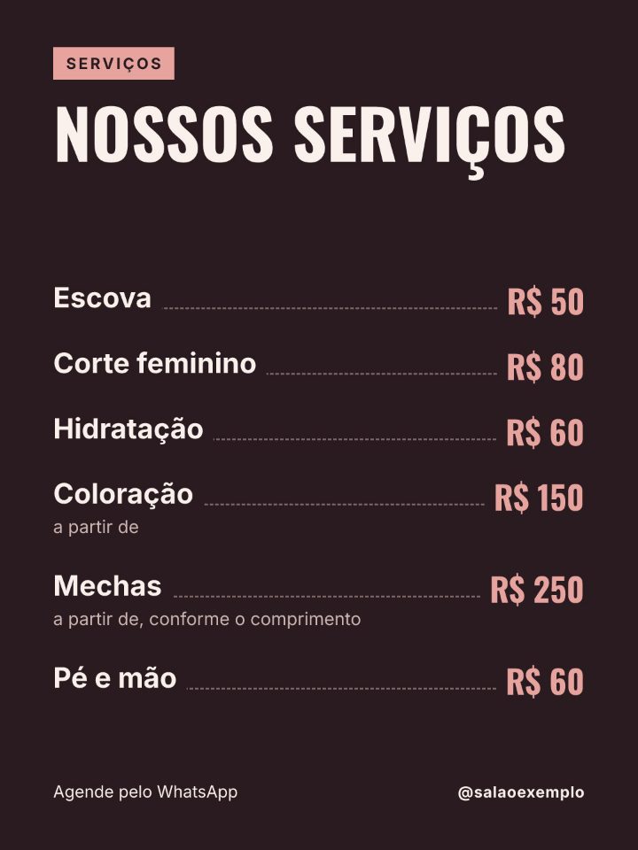 Arte de exemplo: nossos serviços com preços